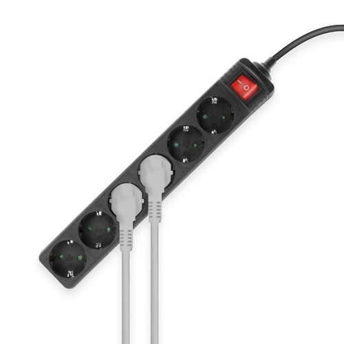 ACT Connectivity Stekkerdoos met lichtgevende schakelaar, 6 sockets, 3 m, zwart, afbeelding 3