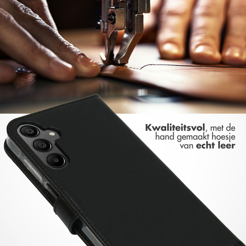 Selencia Echt Lederen Bookcase Samsung Galaxy A15 (5G/4G) - Zwart, afbeelding 2