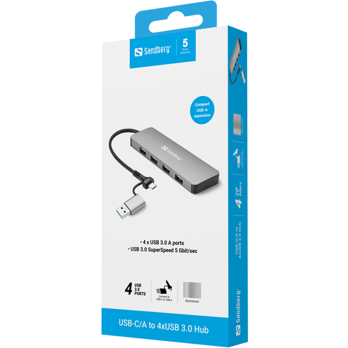 Sandberg USB-C/A to 4xUSB 3.0 Hub – image 4