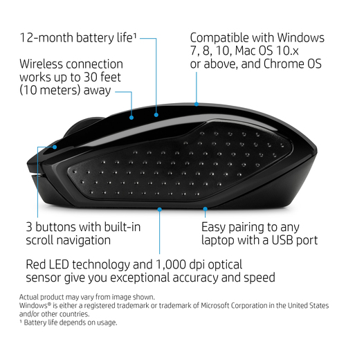 HP X6W31AA#Abb Wireless Mouse Optical Black 3 Buttons 1000 dpi - image 8