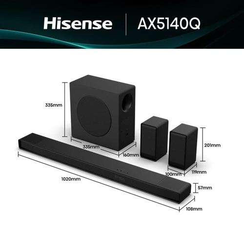 Hisense AX5140Q 5.1.4 Wireless Sound Bar with Dolby Atmos, Black - image 2