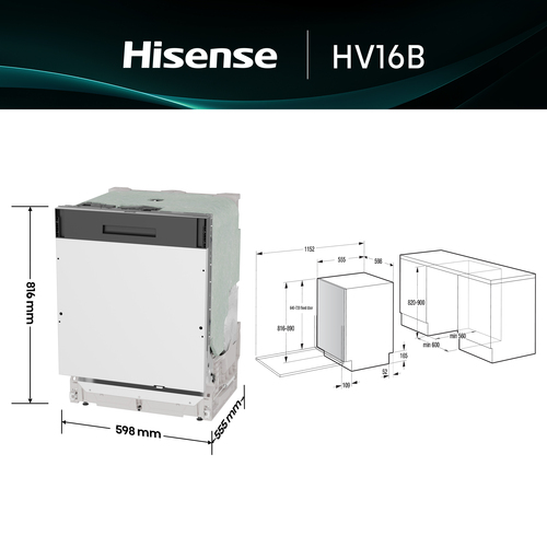 Hisense HV16B dishwasher Fully built-in 16 place settings – image 5
