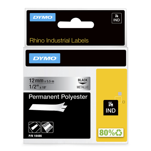 DYMO RHINO 1/2IN X 18FT, METALLIZED PERMANENT LABELS