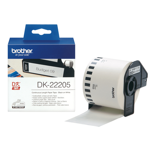 Brother Paper Labelling Tape 62mm x 30.48m Black on White DK22205 - image 1