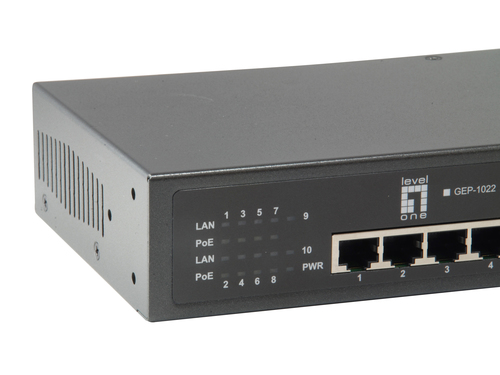 LevelOne 10-Port Gigabit PoE Switch, 8 PoE Outputs, 2 x SFP, Internal Power Supply, 802.3at/af PoE – image 6