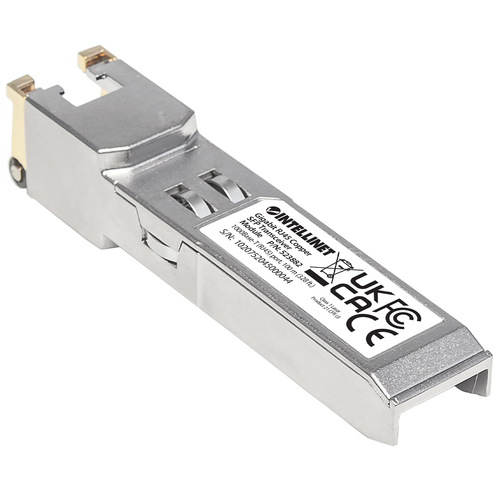 Intellinet Transceiver Module Optical, Gigabit RJ45 Copper SFP, 1000Base-T (RJ45) port, 100m, MSA Compliant, Equivalent to Cisco GLC-T, Ethernet, Fiber/Fibre, T