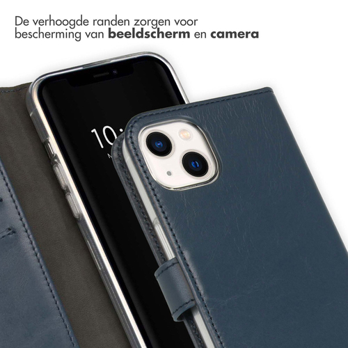 Selencia Echt Lederen Bookcase iPhone 13 - Blauw, afbeelding 4