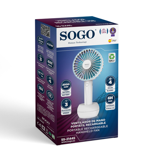 Sogo VEN-SS-21445 personal handheld mister/fan Blue, White Handheld fan – image 3