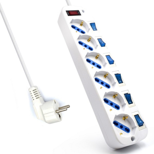 Regleta Con 6 Tomas Shucko Con Interruptor Individual Y 3 Metros De Cable