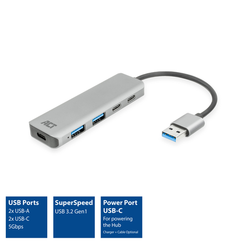 ACT Connectivity USB-A hub 3.0, 2x USB-A, 2x USB-C usb-hub, afbeelding 4
