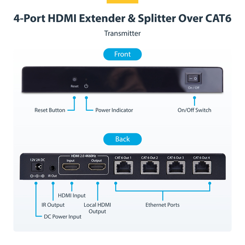 StarTech.com 4-Port HDMI Extender and Splitter Over CAT6, 4K – image 4
