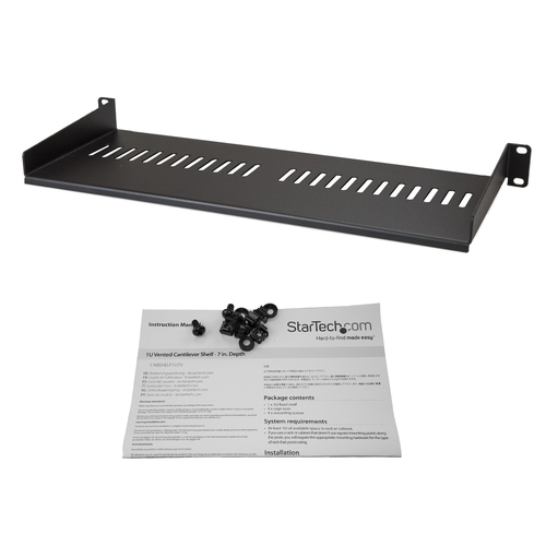 StarTech.com 1U Vented Server Rack Cabinet Shelf - Fixed 7in Deep Cantilever Rackmount Tray for 19 Data/AV/Network Enclosure w/Cage Nuts Rackhylde Sort – billede 4