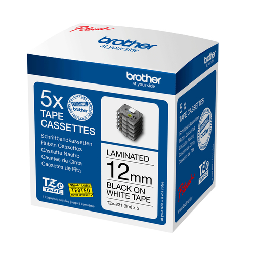 Brother P-Touch Tze Labelling Tape 12mmx8m Black/White Pack 5 TZE231M5 - image 3