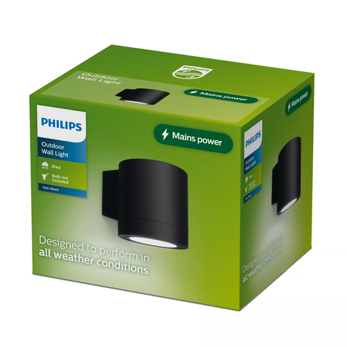Philips Fylx Wandlamp - Buitenverlichting - GU10-Fitting - Weerbestendig: IP44 - Zwart - Modern design – Foto 3 van 3
