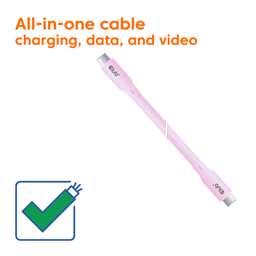 Club3D Lifestyle USB-C Kabel PD 240W,20Gbps 2m roze St/St retail, afbeelding 3