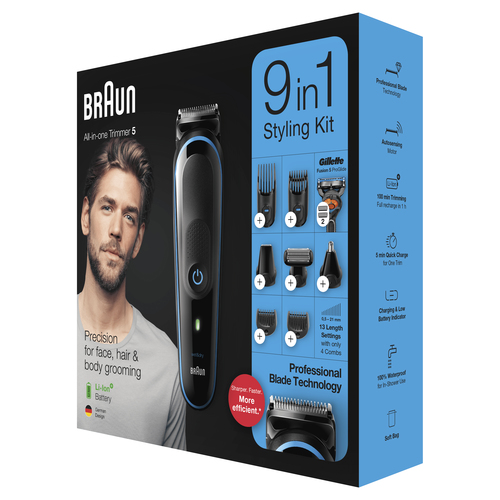 Braun All-in-one 9-in-1 Trimmer MGK5280 Men Beard Trimmer, Body Grooming Kit & Hair Clipper, Black/Blue – image 7
