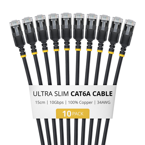 Startech.COM 15CM Black Ultra Slim CAT6A 10 Pack, Lifetime