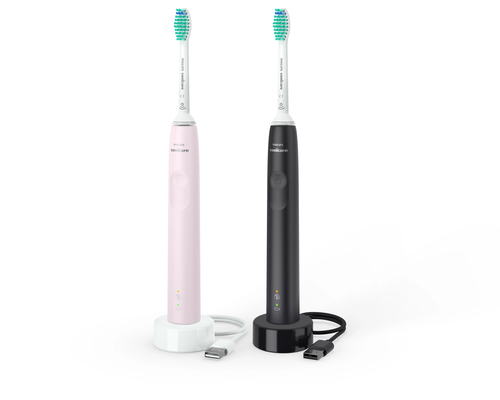 Philips Sonicare 3100 series 3100 series HX3675/15 2-pack sonic electric toothbrushes - black & pink – image 2