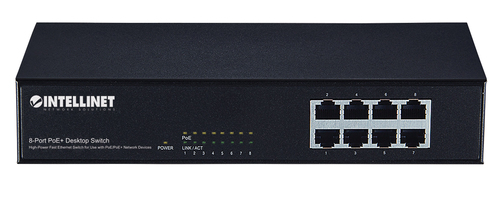 Intellinet 8-Port Fast Ethernet PoE+ Switch, 8 x PoE ports, IEEE 802.3at/af Power-over-Ethernet (PoE+/PoE), Endspan, Desktop (UK power cord) – image 3
