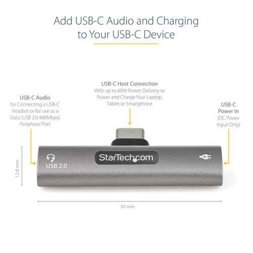 StarTech.com USB C Audio & Charge Adapter - USB-C Audio Adapter w/ USB-C Audio Headphone/Headset Port and – image 8