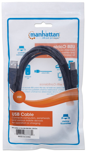 Manhattan Cable USB-A a USB-B, 3 m, macho a macho, 480 Mbps (USB 2.0), negro, garantía de por vida, equivalente a USB2HAB3M imagen 3