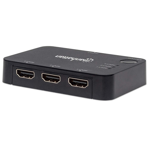 Manhattan HDMI Switch 3-Port , 4K@30Hz, Connects x3 HDMI sources to x1 display, Automatic and Manual Switching (via button), USB-A Powered (cable included, 0.7m