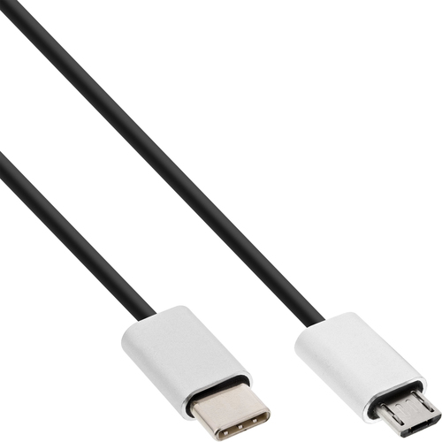 Product image: InLine USB 2.0 Cable, USB-C male / Micro-B male, black/alu, flexible, 1.5m