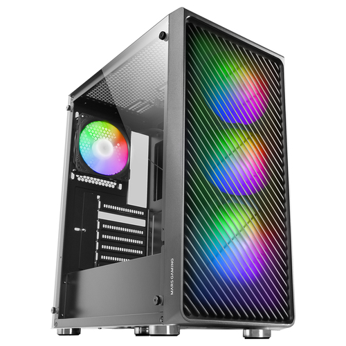 Mars Gaming MC-F Black, ATX Gaming Semitower, Full Tempered Glass Window, Metal-Mesh Front