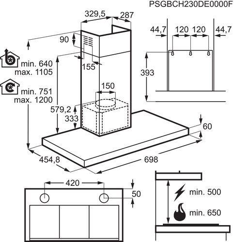 AEG DBE5761HG Wall-mounted Stainless steel 700 m³/h – image 8