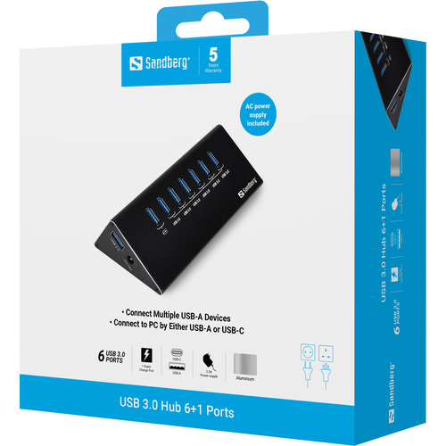 Sandberg USB 3.0 Hub 6+1 ports – image 3