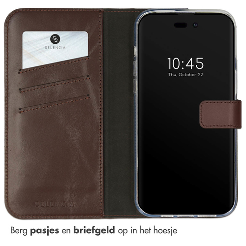 Selencia Echt Lederen Bookcase iPhone 14 Pro Max - Bruin, afbeelding 3