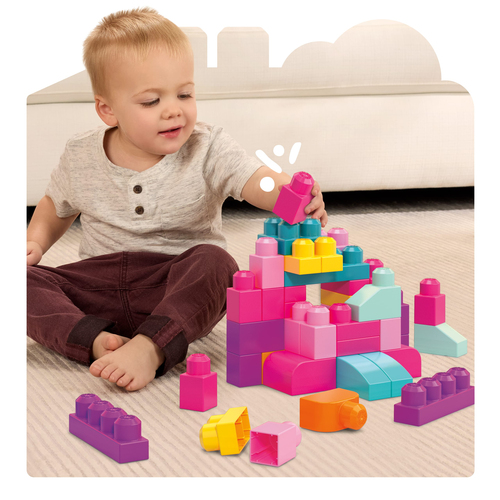 Mattel First Builders - Big Building Bag (Roze), 60 stuks Constructiespeelgoed, afbeelding 3