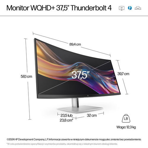 HP Inc. Monitor Pro seria 7 37.5 cala  WQHD+ Thunderbolt 4 - 738pu