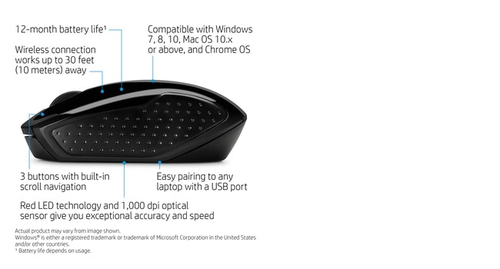 HP X6W31AA#Abb Wireless Mouse Optical Black 3 Buttons 1000 dpi - image 7