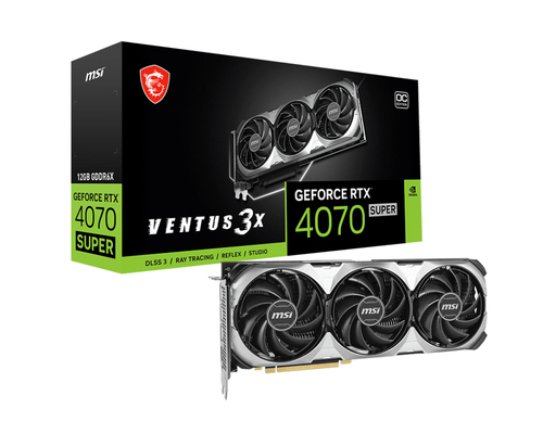 TARJETA DE VIDEO MSI NVIDIA GEFORCE RTX 4070 SUPER OC PCIE X16 4.0/12GB/GDDR6X/ESTANDAR/1HDMI/3XDP/GAMA ALTA/GAMER - GEFORCE RTX 4070 SUPER 12G VENTUS 3X OC