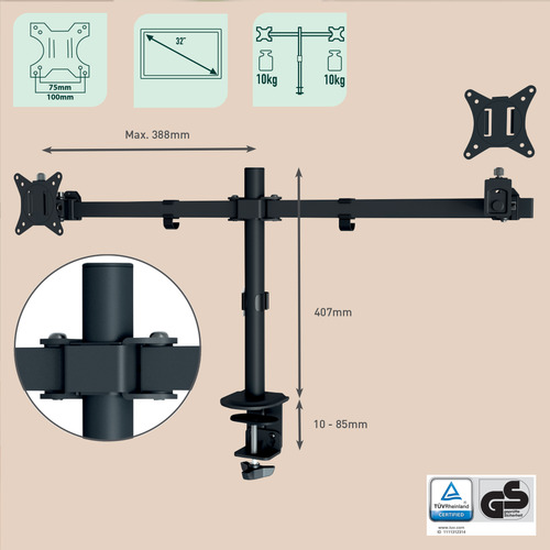 Leitz Ergo Dubbele Monitorarm zwart, afbeelding 7