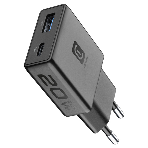 Cellularline ACHSLIM2USBGAN20WK зарядное устройство для мобильных устройств Смартфон, Универсальная Черный Кабель переменного тока Быстрая зарядка Для помещений