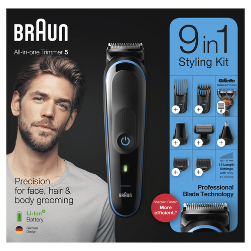 Braun All-in-one 9-in-1 Trimmer MGK5280 Men Beard Trimmer, Body Grooming Kit & Hair Clipper, Black/Blue – image 6