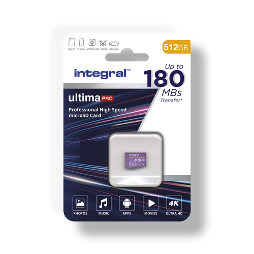 Integral 512GB MICRO SD CARD MICROSDXC UHS-1 U3 CL10 V30 UP TO 180MBS READ 150MBS WRITE