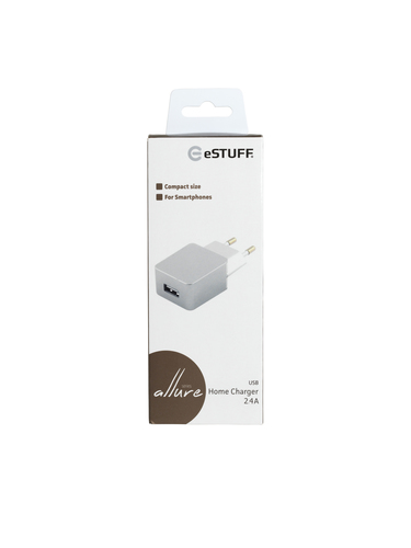 eSTUFF Home Charger 1 USB 2.4A Silver – image 2