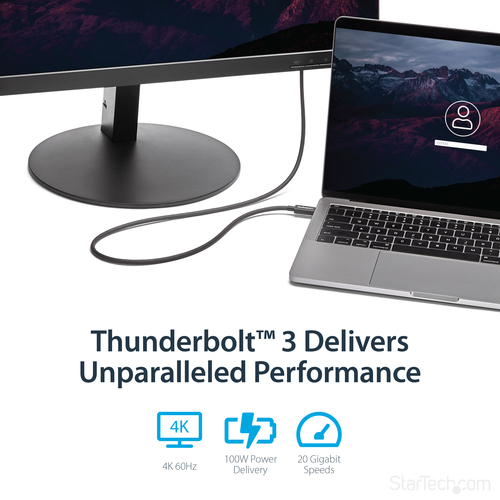StarTech.com 1m (3.3ft) Thunderbolt 3 Cable, 20Gbps, 100W PD, 4K Video, Thunderbolt-Certified, Compatible w/ TB4/USB 3.2/DisplayPort Thunderbolt kabel 1m Sort – billede 8