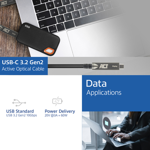 USB-C AOC 60W 4K 10G 10M 4LN. 1 stk, afbeelding 4