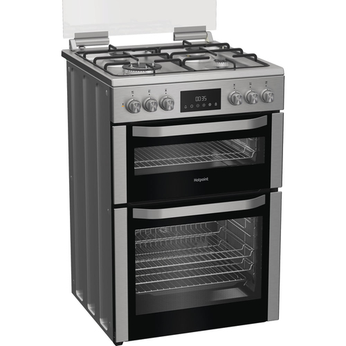 Hotpoint HDD6GDC2WX 60cm Double Oven Dual Fuel Cooker with Glass Lid i - image 1