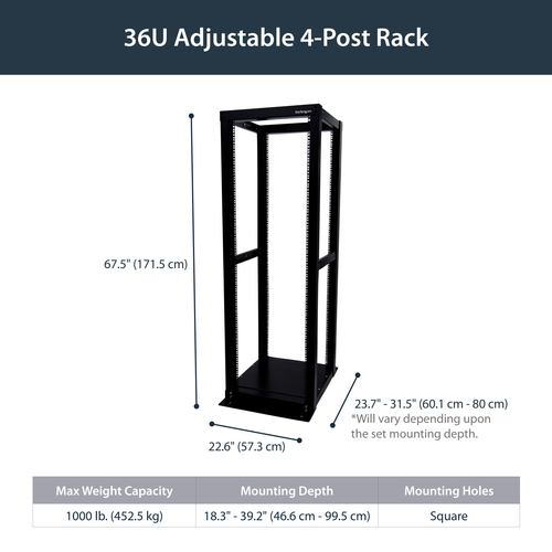 StarTech.com 36U Adjustable 4 Post Server Equipment Open Frame Rack Cabinet – image 5