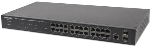 Intellinet 24-Port Gigabit Ethernet PoE+ Web-Managed Switch with 2 SFP Ports, 24 x PoE ports, IEEE 802.3at/af Power over Ethernet (PoE+/PoE), 2 x SFP, Endspan,