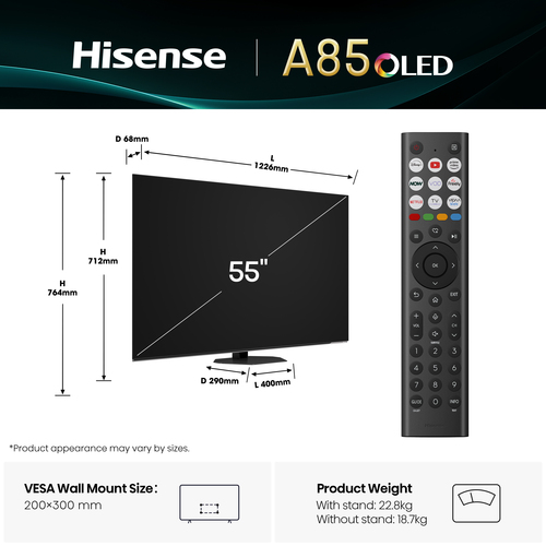 Hisense 55" A85QTUK OLED Smart AI TV with Freely – image 2