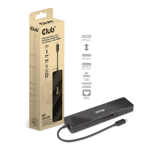 Club 3D USB-C 3.2 Gen2 6-in-1 Dual displays Portable dock dockingstation, afbeelding 7