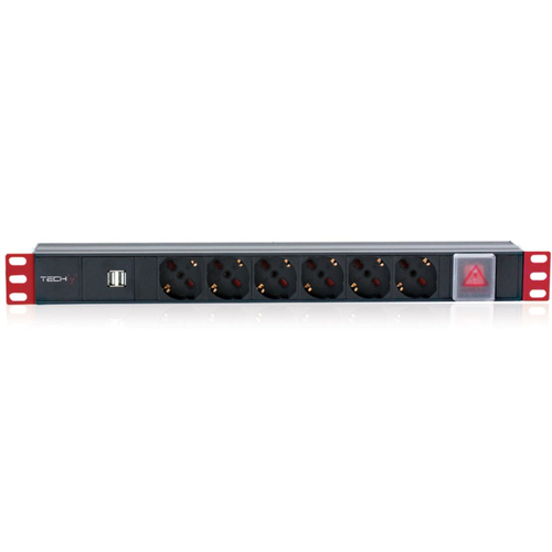 Techly PDU rack 19" 6 sockets with on/off and 2 USB ports 1 HE