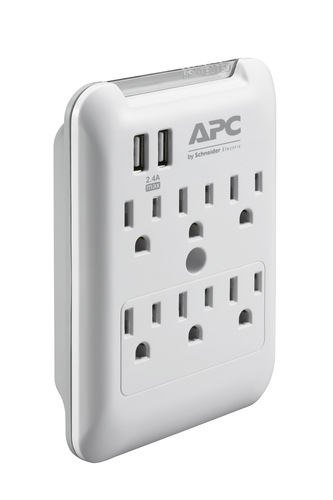 APC Essential SurgeArrest 6 Outlet Wall Tap with 5V, 2.4A 2 Port USB Charger, 120V – image 2