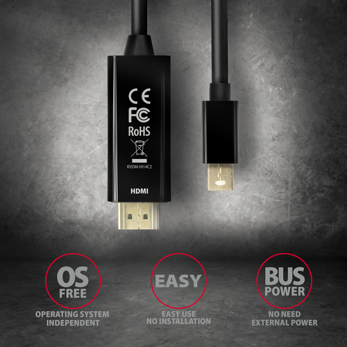 Axagon RVDM-HI14C2 Mini-DisplayPort zu HDMI Adapterkabel 4K/30 Hz 180 cm lang - Kabel - Digital/Display/Video Mini DisplayPort -> HDMI 1,8m – billede 5